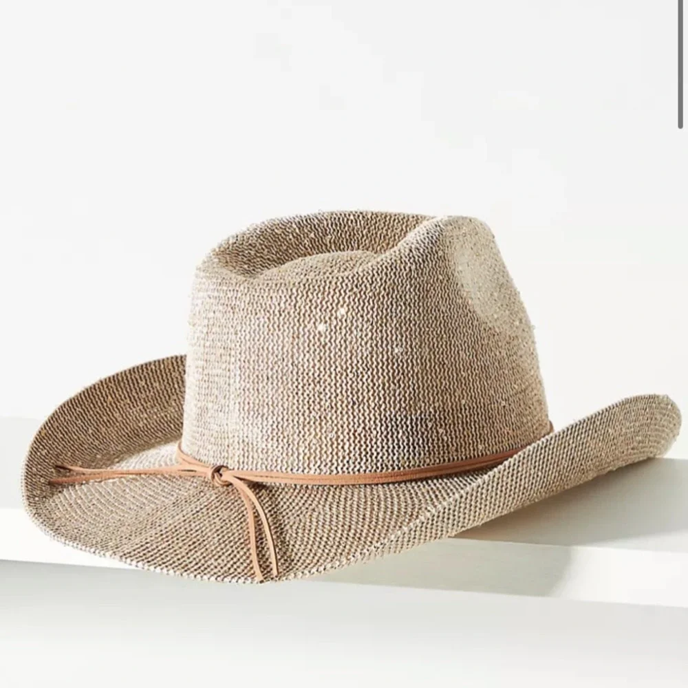 Anthropologie Sparkle Cowboy Rancher Hat beige-gold one size western core - Picture 4 of 9